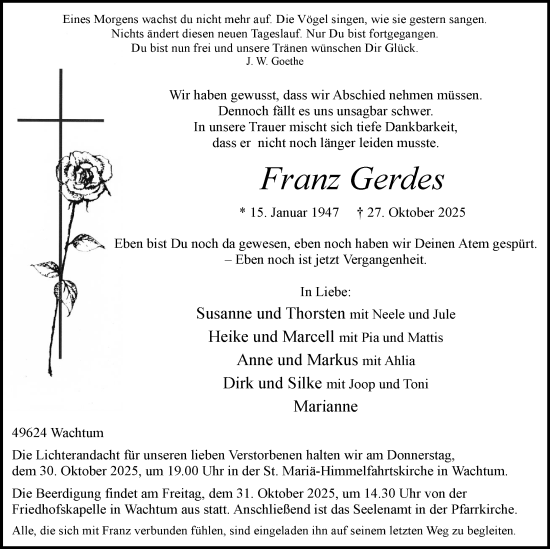 Anzeige von Franz Gerdes von OM-Medien