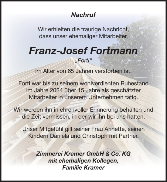 Anzeige von Franz-Josef Fortmann von OM-Medien