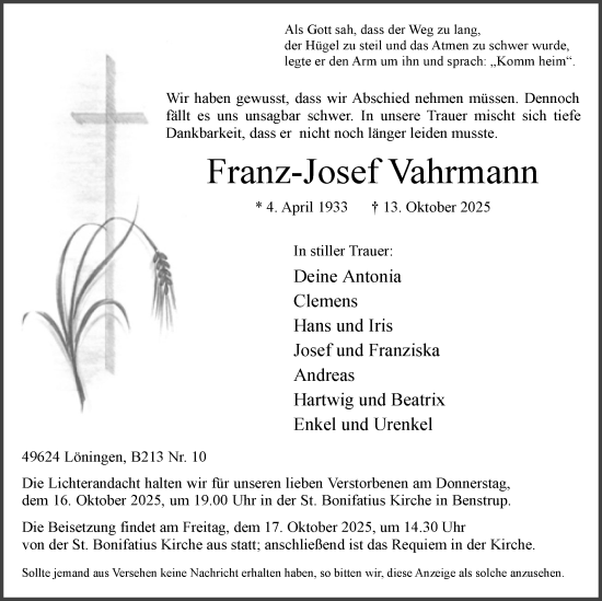 Anzeige von Franz-Josef Vahrmann von OM-Medien