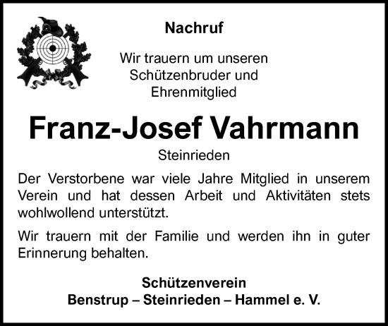 Anzeige von Franz-Josef Vahrmann von OM-Medien