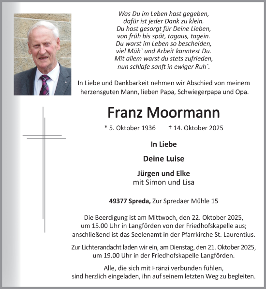 Anzeige von Franz Moormann von OM-Medien