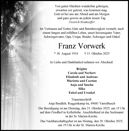 Anzeige von Franz Vorwerk von OM-Medien