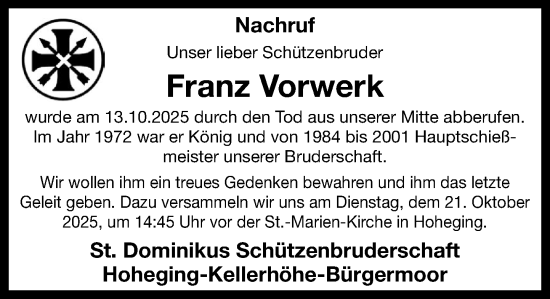 Anzeige von Franz Vorwerk von OM-Medien