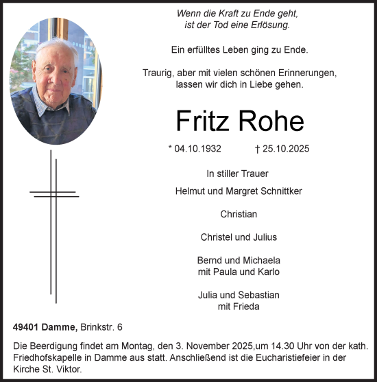 Anzeige von Fritz Rohe von OM-Medien