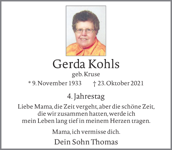 Anzeige von Gerda Kohls von OM-Medien