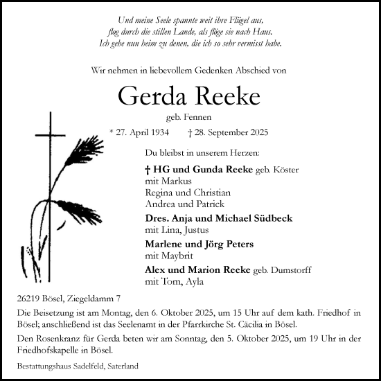 Anzeige von Gerda Reeke von OM-Medien