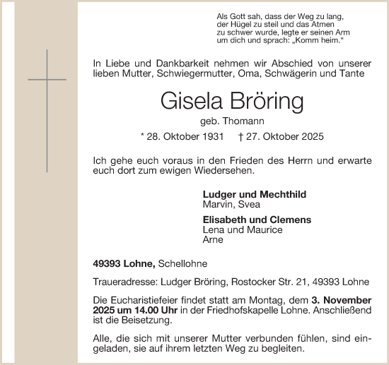 Anzeige von Gisela Bröring von OM-Medien