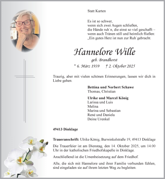 Anzeige von Hannelore Wille von OM-Medien