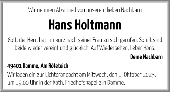 Anzeige von Hans Holtmann von OM-Medien