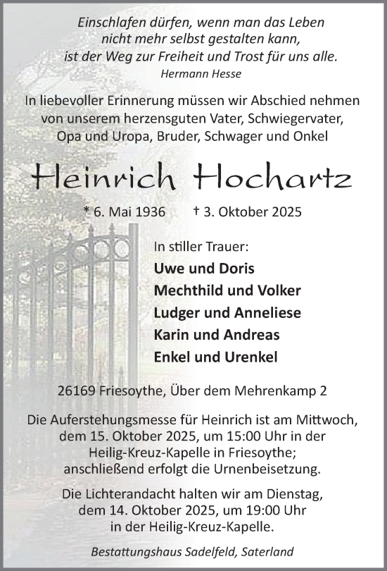 Anzeige von Heinrich Hochartz von OM-Medien