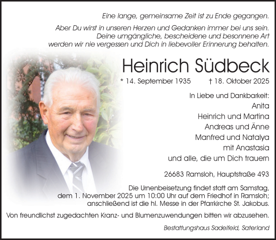 Anzeige von Heinrich Südbeck von OM-Medien