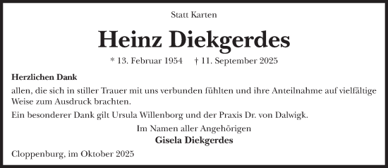 Anzeige von Heinz Diekgerdes von OM-Medien