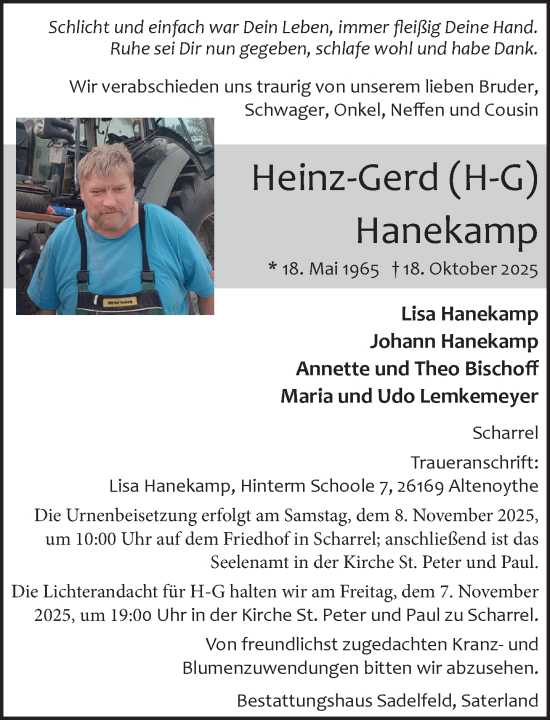 Anzeige von Heinz-Gerd Hanekamp von OM-Medien
