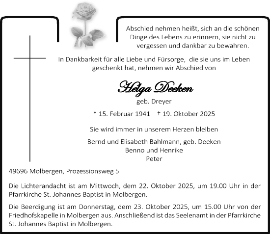 Anzeige von Helga Deeken von OM-Medien