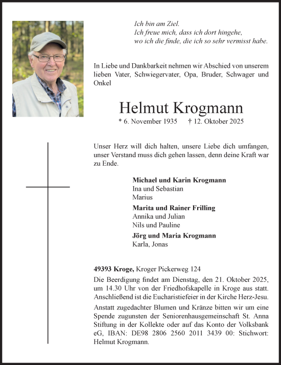 Anzeige von Helmut Krogmann von OM-Medien
