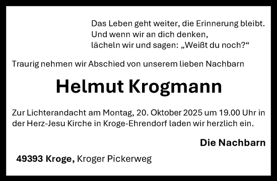 Anzeige von Helmut Krogmann von OM-Medien