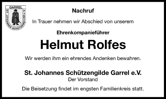 Anzeige von Helmut Rolfes von OM-Medien