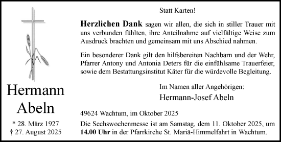 Anzeige von Hermann Abeln von OM-Medien