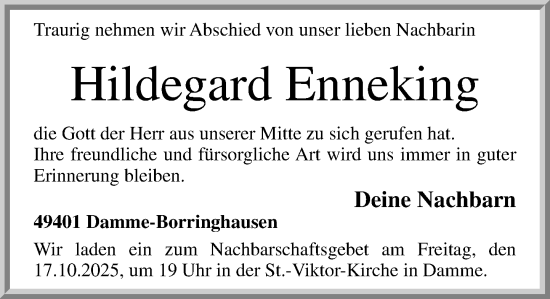 Anzeige von Hildegard Enneking von OM-Medien