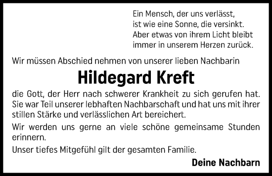 Anzeige von Hildegard Kreft von OM-Medien