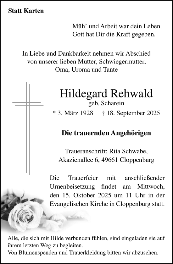 Anzeige von Hildegard Rehwald von OM-Medien