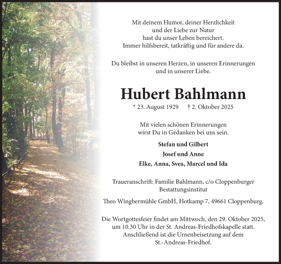 Anzeige von Hubert Bahlmann von OM-Medien