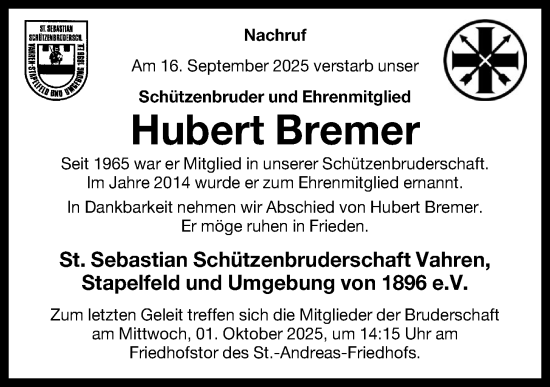 Anzeige von Hubert Bremer von OM-Medien