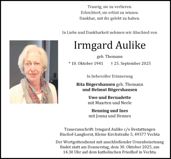 Anzeige von Irmgard Aulike von OM-Medien