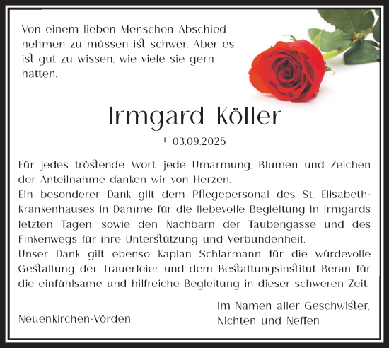 Anzeige von Irmgard Köller von OM-Medien