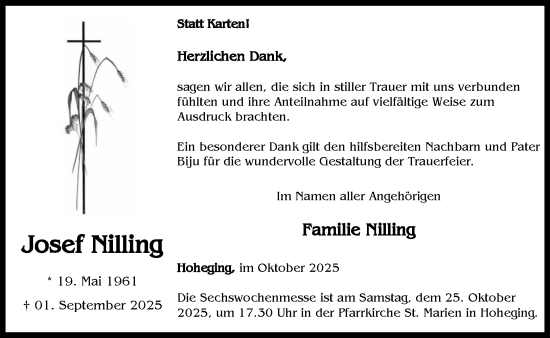 Anzeige von Josef Nilling von OM-Medien