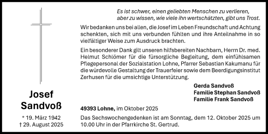 Anzeige von Josef Sandvoß von OM-Medien