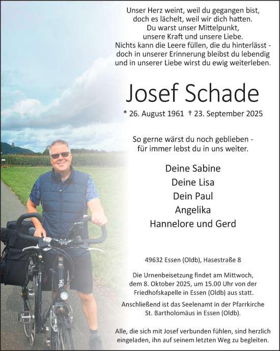 Anzeige von Josef Schade von OM-Medien