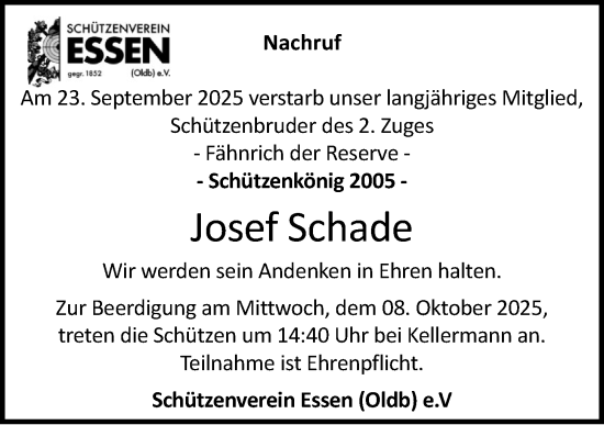 Anzeige von Josef Schade von OM-Medien