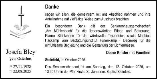 Anzeige von Josefa Bley von OM-Medien