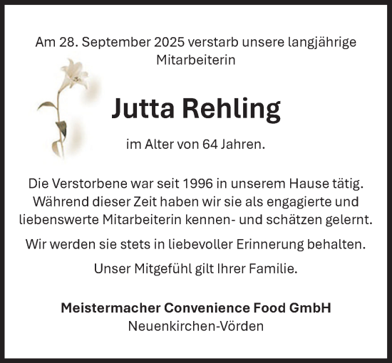 Anzeige von Jutta Rehling von OM-Medien