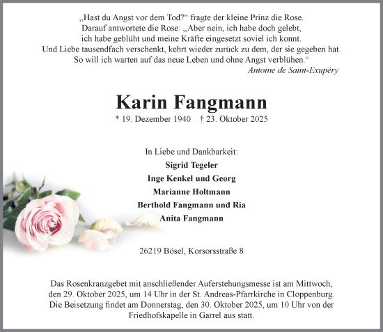 Anzeige von Karin Fangmann von OM-Medien