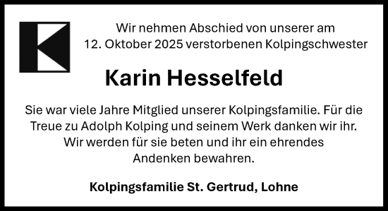 Anzeige von Karin Hesselfeld von OM-Medien