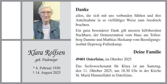 Anzeige von Klara Rolfsen von OM-Medien