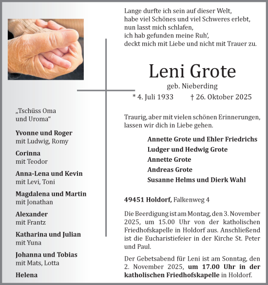 Anzeige von Leni Grote von OM-Medien