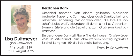 Anzeige von Lisa Dultmeyer von OM-Medien