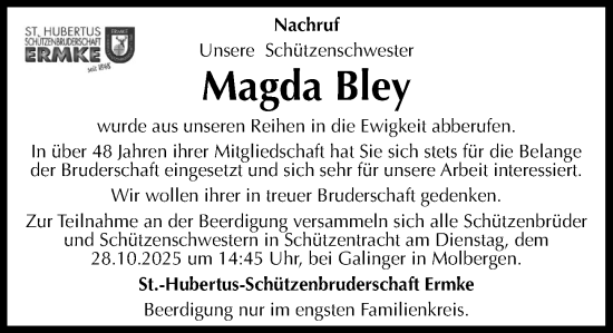 Anzeige von Magda Bley von OM-Medien