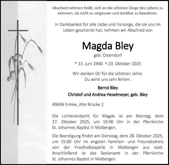 Anzeige von Magda Bley von OM-Medien