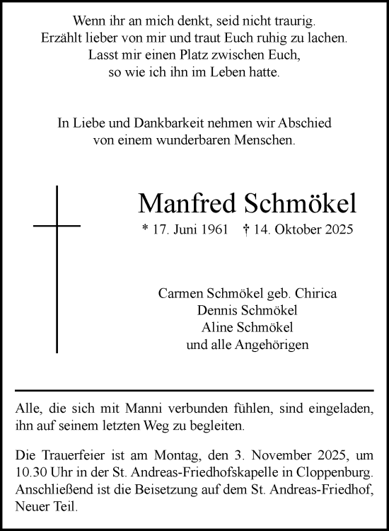 Anzeige von Manfred Schmökel von OM-Medien