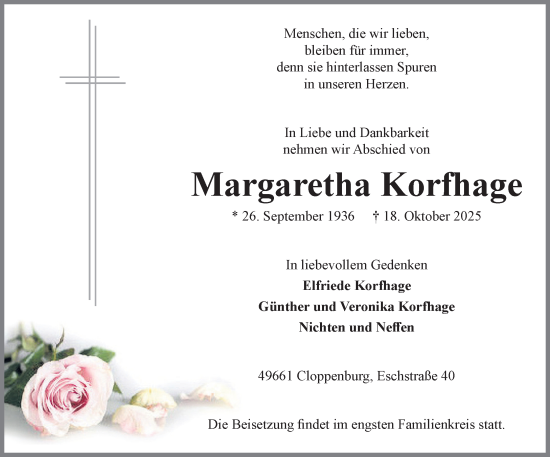 Anzeige von Margaretha Korfhage von OM-Medien