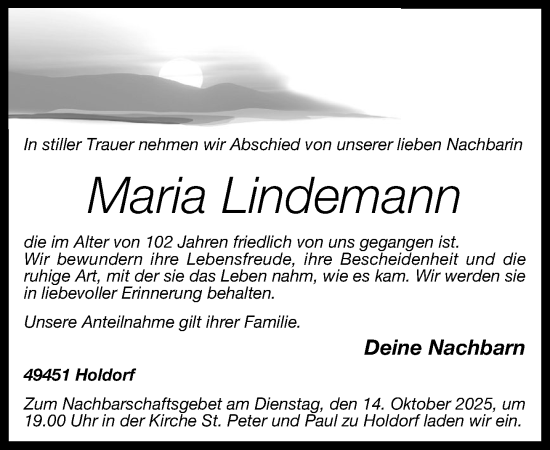 Anzeige von Maria Lindemann von OM-Medien