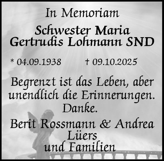 Anzeige von Maria Gertrudis Lohmann von OM-Medien