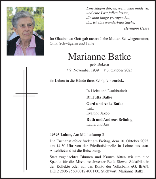 Anzeige von Marianne Batke von OM-Medien