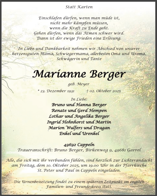 Anzeige von Marianne Berger von OM-Medien