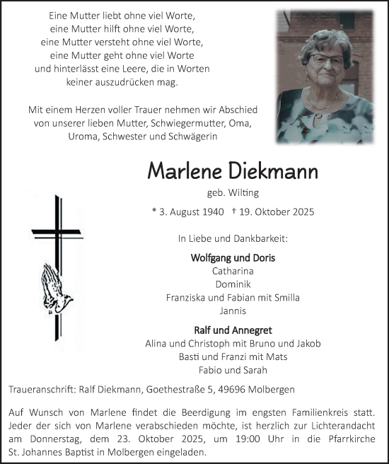 Anzeige von Marlene Diekmann von OM-Medien