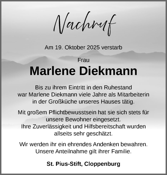 Anzeige von Marlene Diekmann von OM-Medien